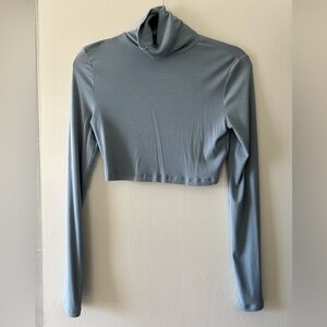 Sunday Best light blue ribbed turtleneck crop